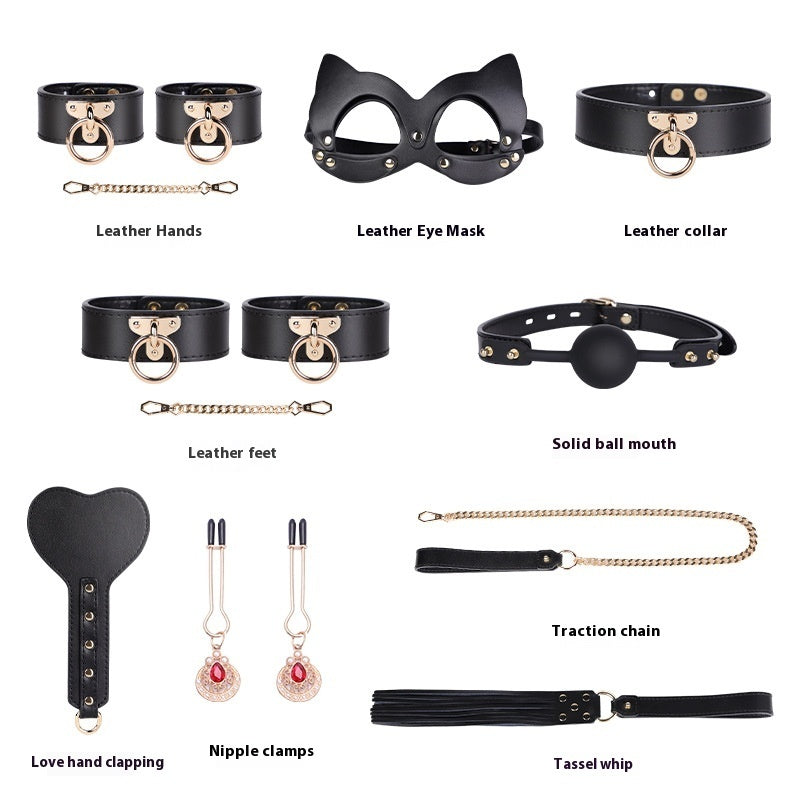 High-end Props Genuine Leather Eight-piece Set Bondage And Discipline Handcuffs