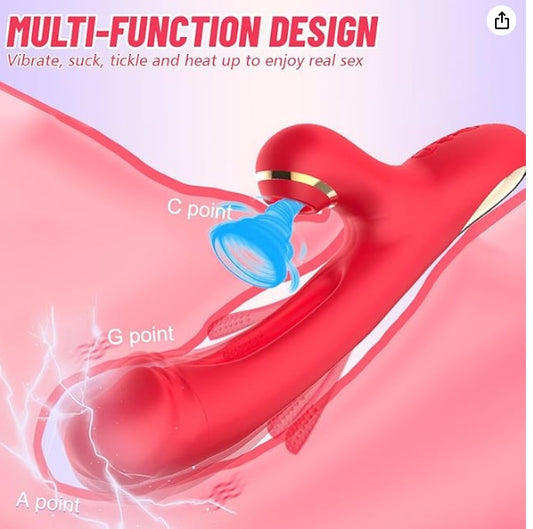Vibrator Sex Toys For Women - 3IN1 Red Rabbit Vibrators Adult Toys With 7 Flapping & Vibrating & Suck, G Spot Anal Thrusting Dildo, Clitoral Vibrater For Female Couples Rose Sex Toy Games