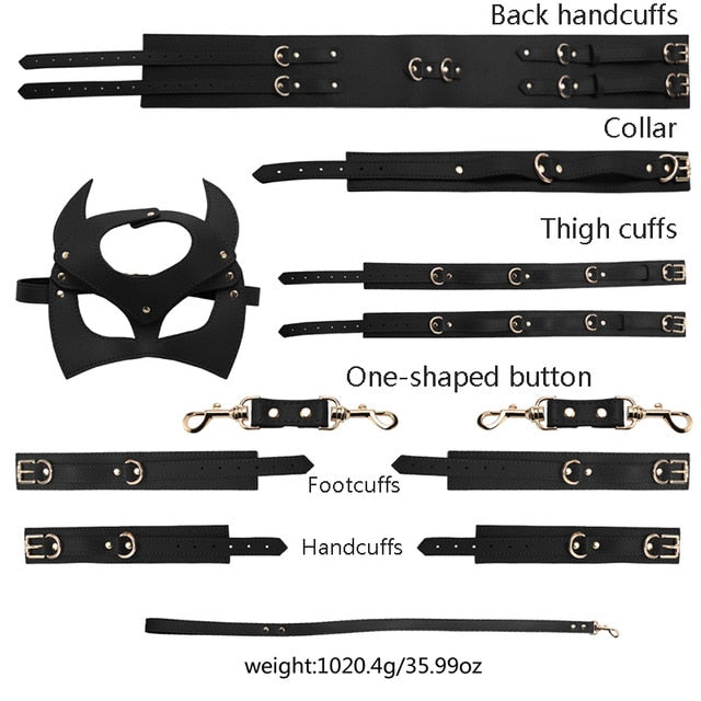 Leather binding and bondage set for adult sex toys