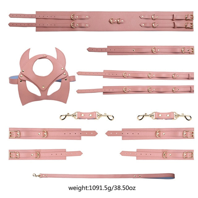 Leather binding and bondage set for adult sex toys