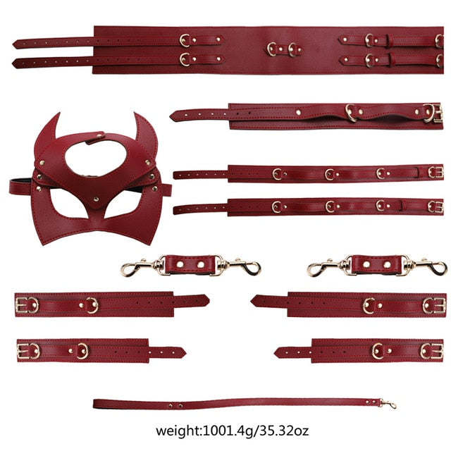 Leather binding and bondage set for adult sex toys